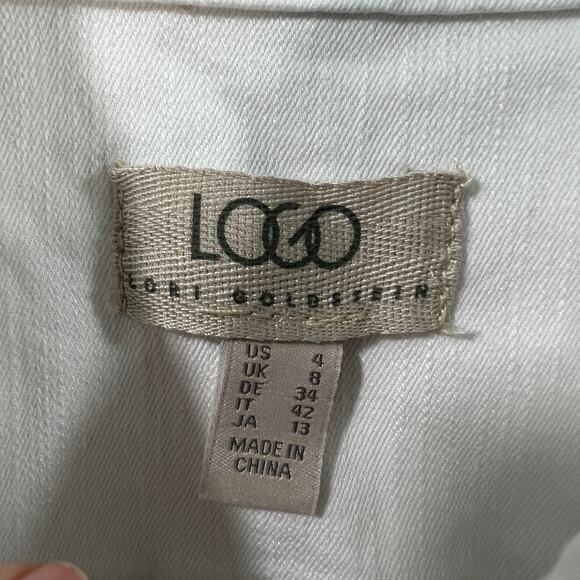 LOGO by Lori Goldstein Denim Jacket with Fraved Hen White Size 4 - Picture 3 of 8